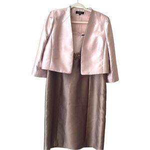 Tahari Blush Pink Satin Dress with Cropped Jacket Wedding Ensemble